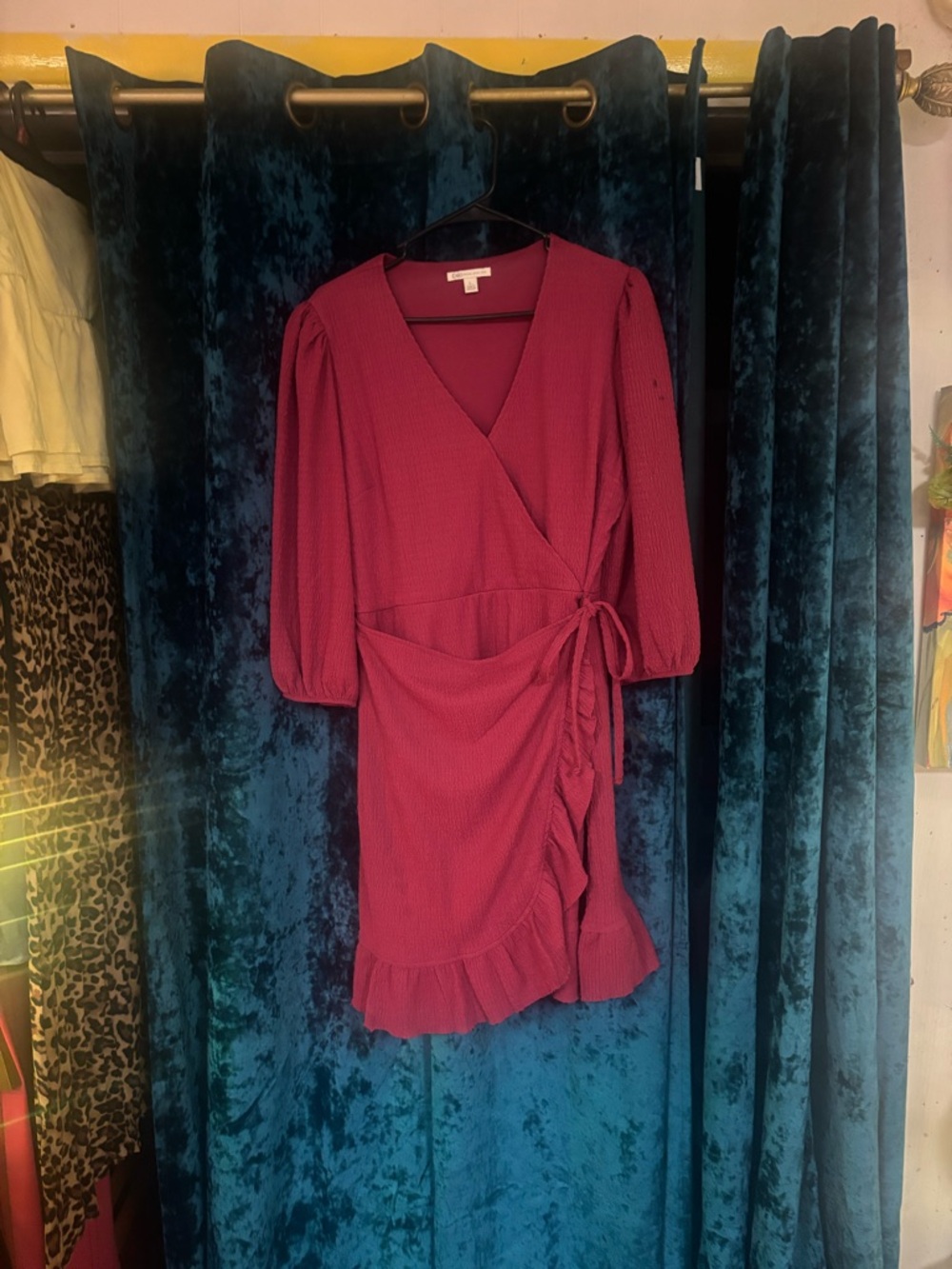 Cato Raspberry Wrap Ruffle Mini Dress